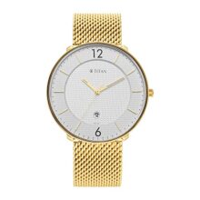 Titan Black & Gold Quartz Analog With Date White Dial Gold Stainless Steel Strap Watch For Men – Nt1849Ym01