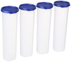 Amazon Brand – Solimo Plastic Slim Storage Container,Set of 4(1100 Ml Each),Blue