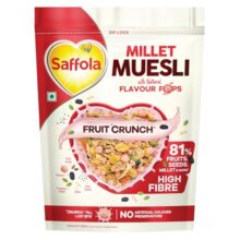 Saffola Millet Muesli with Crunchy Flavour Pops & High Fibre | 650g | Fruit Crunch | 81% Fruits, Seeds & More | Power of Millet | Goodness of 5: Protein, Fibre, Vitamins, Iron & Jowar