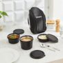 Amazon Brand – Solimo Lunch Box Set With Bag (Office, School & Travel) | 3 Steel Inner Containers (250 Ml, 400 Ml, And 550 Ml) With Cutlery | Microwave Safe | Leakproof – Black