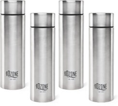 cello Ozone ISI Certified Single Wall Leakproof & Rustproof 1000 ml Stainless Steel Bottle(Pack of 4, Silver)