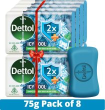 Dettol Icy Cool Bathing Soap Bar, 2X Menthol,(8 x 75 g)