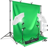 VIBLITZ® Photography Continuous Umbrella Studio Light Lighting Kit with Chromakey Green Screen Photo Background Backdrop Stand Support System