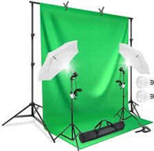 VIBLITZ® Photography Continuous Umbrella Studio Light Lighting Kit with Chromakey Green Screen Photo Background Backdrop Stand Support System