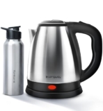 Longway Kestro 1.5 Ltr Electric Kettle With Water Bottle Combo | Automatic Shut-Off | Durable Stainless Steel Body For Boiling | 2 Years Warranty (Silver Black, 1500W)