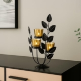 MARKET 99 Metal + Glass 3 Votive T-Light Holder Leaf Shape Black | Golden & Black Decorative Candle Holder for Home Decor | Tealight Stand for Diwali, Christmas, Wedding, Parties & Festive Decoration