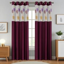 Homefab India Russelnet Eyelet Polyester Curtains; Semi-Transparent, 9 X 4 Feet Long Door Curtain, Wine, Pack Of 2 Pieces