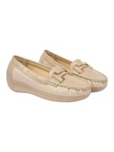 Shoetopia Upper Buckle Detailed Beige Loafers for Girls & Gilrs-EU36