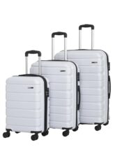 Teakwood Small-Medium-Large 8 Wheels Trolley Bag, Hard Cabin with Zipper Closure, Adjustable Push Button & Cross Side Strap, TSA Lock System 360 Degree (Set of 3, Silver)