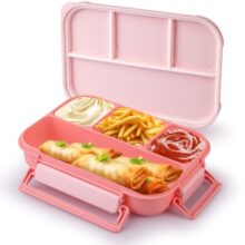Attro Gourmet 4 Compartment Lunch Box Portable Meal Organizer For Office, School Bpa-Free, Food Grade, Freezersafe, Microwave & Oven Safe 1000Ml Peach, Plastic