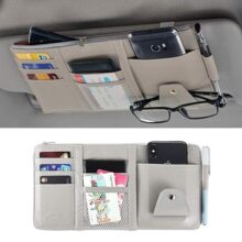 Car Sun Visor Organizer With Card Pockets, Zip Pocket, Phone Slot, Mesh Pockets, Pen Holder And Glass Holder – Grey