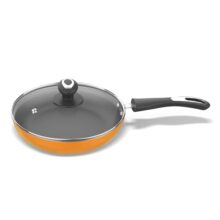 Preethi Dura Collection Non Stick Fry Pan, 24 cm, with Glass Lid, Gas & Induction Compatible, 5 Star Non Stick Effect, Turmeric Yellow
