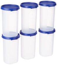Amazon Brand – Solimo Plastic Slim Storage Container,Set of 6(585 Ml Each),Blue