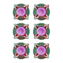 Home Genie Decorative Star-Shaped Diya Candles – Festive Wax Candles with Vibrant Red, Green & Purple Design for Diwali, Weddings, and Home Decoration Pack of 6