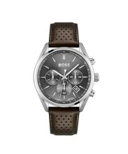 Hugo Boss Analog Grey Dial Men’S Watch-1513815 Genuine Leather, Brown Strap