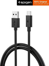 Spigen USB Type C Cable 3 A 1.5 m PVC PB2301(Compatible with Mobile, Black, One Cable, USB Type A To USB Type C)