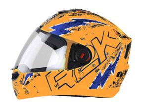 Steelbird Sba-1 R2K Live Isi Certified Full Face Graphic Helmet (Large 600 Mm, Glossy Fluo Orange/Blue With Clear Visor)