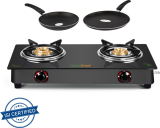 Greenchef Ebony Special Combo- Top + 250MM Tawa + 240MM Fry Pan Glass Manual Gas Stove(2 Burners)