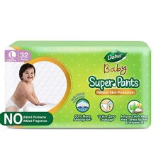 Dabur Baby Super Pants – L (32 Pieces) | 9-14 Kg | Insta-Absorb Technology | Diapers Infused With Aloe Vera, Shea Butter & Vitamin E | No Added Parabens, Added Fragrances