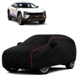 Sulfar 100% Water Resistant Car Body Cover Compatible with Mirror for Mahindra BE 6 (Triple Stitched, Full Bottom Elastic, Black with Red Piping)