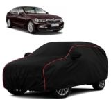 Sulfar 100% Water Resistant Car Body Cover Compatible With Mirror For Bmw 6 Series (Triple Stitched, Full Bottom Elastic, Black With Red Piping)