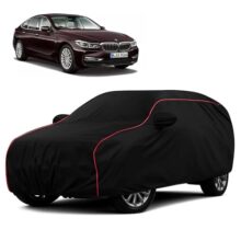 Sulfar 100% Water Resistant Car Body Cover Compatible With Mirror For Bmw 6 Series (Triple Stitched, Full Bottom Elastic, Black With Red Piping)