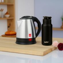 CELLO Lifestyle Electric Kettle 1.5L and Sippa Bottle 500 ml Combo Black | Double Wall, Auto-Shut Off Protection, Easy Grip Cool Touch Handle | Stainless Steel Electric Kettle For Boiling Hot Water