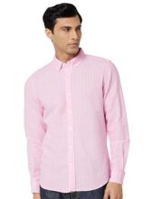 United Colors of Benetton Men’s Striped Slim Shirt (5NS06U008I904_Pink 3XL)