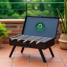 Trustbasket Blaze Barbeque Grill Set For Home Large Size 18 Inch, Metal | Heat Resistant Coating, Anti Rust With 5 Skewers & Removable Charcoal Tray For Easy Cleaning | Portable Bbq Grill Set For Home