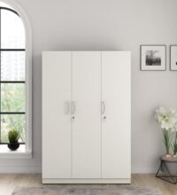 Spacewood Optima Wardrobe | 3 Year Warranty | Almirah, Cupboard, Almari, 3 Door Wardrobe, 2 Hanging Space|Engineered Wood| Kingston White
