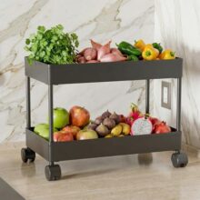 Voltonix Kitchen Storage Trolley, Plastic Rack With Wheels, Lightweight, Rust-Proof, Space-Saving, For Vegetables, Fruits And Daily Essentials (Black, 2-Leyer)