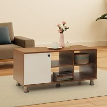 Green Soul® Solitude Engineered Wood Coffee Table (Lorraine Walnut Brown & Frosty White) | Living Room Center Table, Tea Table | 1 Surface Top, 2 Shelves And 1 Cabinet | Warranty Protected