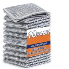 AROSHNAY 10 Pack Non-Scratch Dish Wash Cloth, Steel Wire Dish Cloth, Wire Dishwashing Rags Stainless Steel Scrubber Non-Scratch Wire Dishcloth for Washing Dishes Sinks Counters ADC-1010