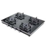 KAFF Gas Stove/Cooktop 4 Burners 63 CM, Black Coated Brass Burners, Decorative SS Moulded Strip on All Sides for Edge Protection Integrated Flame Protector Black | CTQ634B