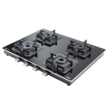 KAFF Gas Stove/Cooktop 4 Burners 63 CM, Black Coated Brass Burners, Decorative SS Moulded Strip on All Sides for Edge Protection Integrated Flame Protector Black | CTQ634B