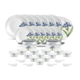 La Opala Diva Classique Collection Opal Glass Crockery | For Family Of 6 | Dinner Set 35 Pcs Royal Iris | Plates & Bowls For Dining | Microwave Safe | 100% Vegetarian | Extra Strong | White