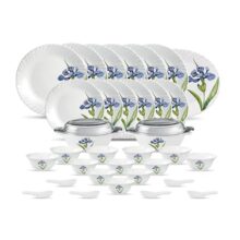 La Opala Diva Classique Collection Opal Glass Crockery | For Family Of 6 | Dinner Set 35 Pcs Royal Iris | Plates & Bowls For Dining | Microwave Safe | 100% Vegetarian | Extra Strong | White