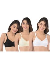 Rupa Softline Women’s Cotton Wire Free Classic Full Coverage Bra (Pack of 3) (6059_White Black Skin_32)