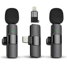 TECHNOVIEW Wireless Microphone Lavalier Lapel Microphone for Android,iPhone – Cordless Omnidirectional Condenser Recording Mic for Interview,Youtubers,Video Recording, Live Streaming(Dual-Black)