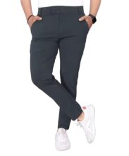 AKAJARU Men’s Black Slim Fit Formal Trouser, Casual Straight Leg Pants with Side Pockets (in, Alpha, XL, Darkgrey)