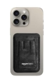 Amazon Basics Unisex Magnetic Magsafe Wallet | Secure-Grip Finger Loop | Vegan Leather (Black)