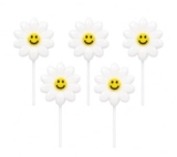 TREND N ART Smiley Flower Birthday Candles for Cake Decoration, Pack of 5, Flower Shape Decorative Cake Candles, Natural Wax Party Candles for Birthday, Anniversary, Baby Shower & Celebration (White)