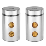 Amazon Brand – Solimo Drip Window Steel Jacketed Glass Jars | Set of 2 | Multipurpose Kitchen Organizer with See-Through Window | 1200 ml | Silver
