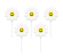TREND N ART Smiley Flower Birthday Candles for Cake Decoration, Pack of 5, Flower Shape Decorative Cake Candles, Natural Wax Party Candles for Birthday, Anniversary, Baby Shower & Celebration (White)