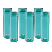 CELLO H2O Round Water Bottle Set of 6, 1000ml, Sea Green | BPA Free, Unbreakable & Reusable |Leakproof Silicone Lid Fridge Set of PET Water Bottle For Kitchen, Office, School, College, Travel, Gifting
