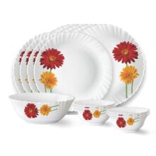 Larah by Borosil Zinnia Fluted Series Opalware Dinner Set | 13 Pieces for Family of 4 | Microwave & Dishwasher Safe | Bone-Ash Free | Crockery Set for Dining & Gifting | Plates & Bowls | White