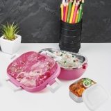 CELLO Feast Deluxe Kids Lunch Box Tinkerbell, Pink | Leak-Proof Snacks Tiffin Box for School Kids Inner Stainless Steel Mini Box | 2 Container with Locking Lid | Ideal for School & Picnic