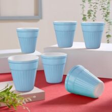 Larah by BOROSIL 200ml 6pc Powder Blue Tea/Coffee Opalware Kulhad Set | Microwave & Dishwasher Safe | Bone-Ash Free | Crockery Set Ideal for Daily Use & Gifting | Multicolor (Blue)
