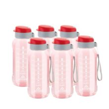 ATTRO Ultra Pro Motivational 1-Liter BPA-Free Water Bottle with Leak-Proof Flip-Top Cap, Nylon Strap and Stylish Color for Daily Hydration Set of 6-Red