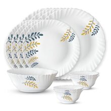 Larah by Borosil Niva Fluted Series Opalware Dinner Set | 13 Pieces for Family of 4 | Microwave & Dishwasher Safe | Bone-Ash Free | Crockery Set for Dining & Gifting | Plates & Bowls | White